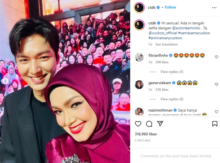 Siti Nurhaliza Ngaku Takut Saat Ajak Lee Min Ho Selfie, Kenapa?