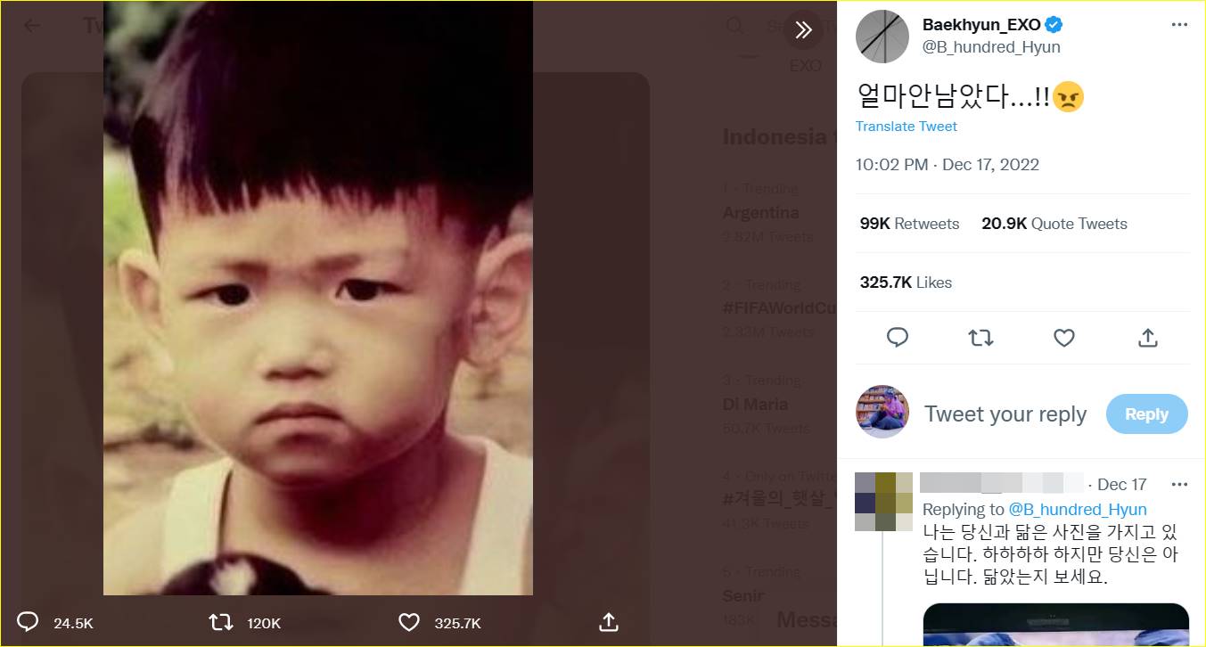Baekhyun EXO membagikan potret masa kecil barunya melalui akun Twitter pribadinya