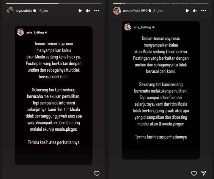 Arya Saloka Dan Putri Anne Kompak Bagikan Postingan Kembar