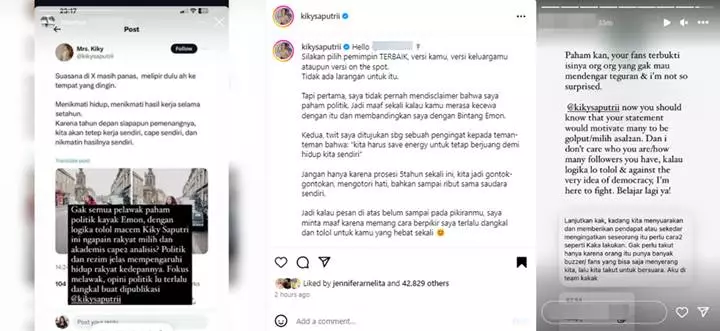 Kiky Saputri Balas Pedas Usai Opininya Soal Politik Dimaki Dangkal