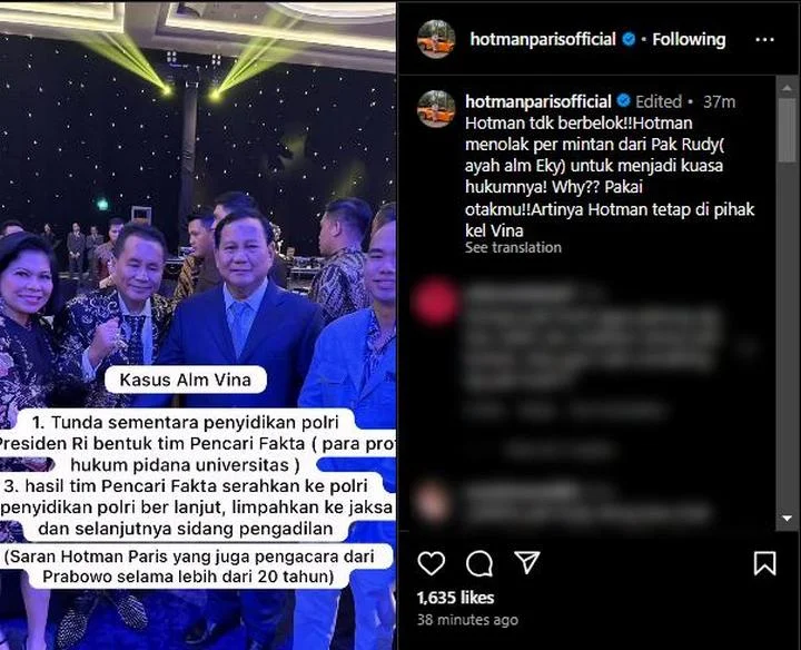 Hotman Paris Tegaskan Masih di Pihak Vina Cirebon