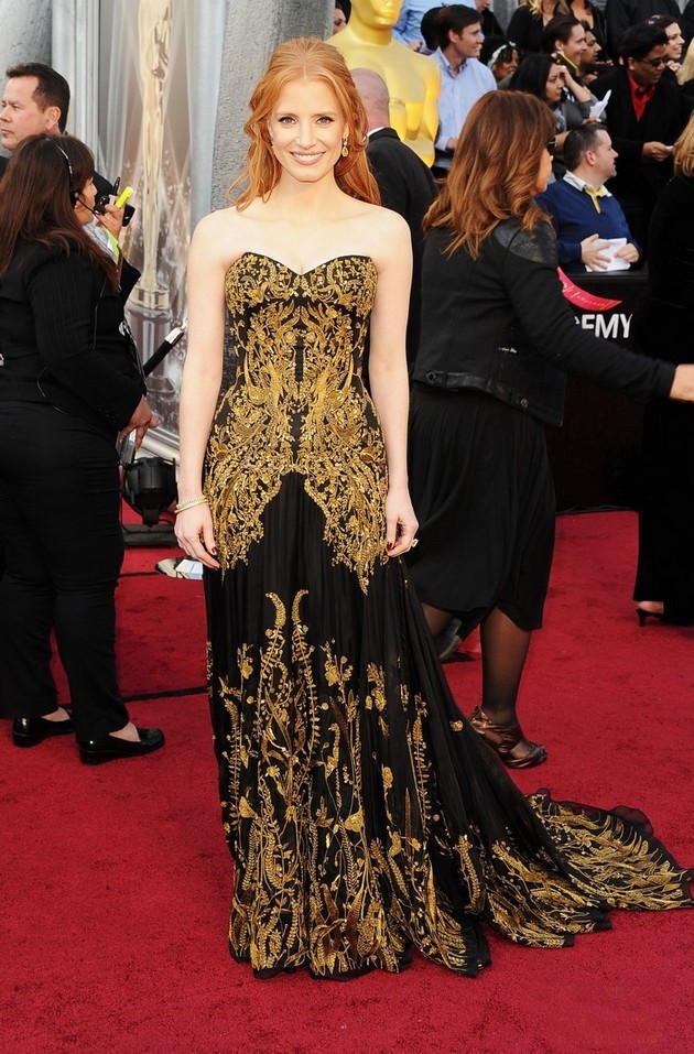Gambar Foto Jessica Chastain di Red Carpet Oscar 2012