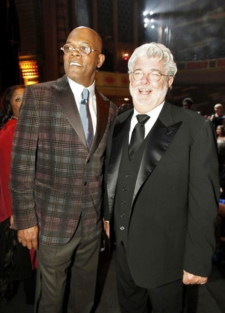 Gambar Foto Samuel L. Jackson dan George Lucas di NAACP Image Awards