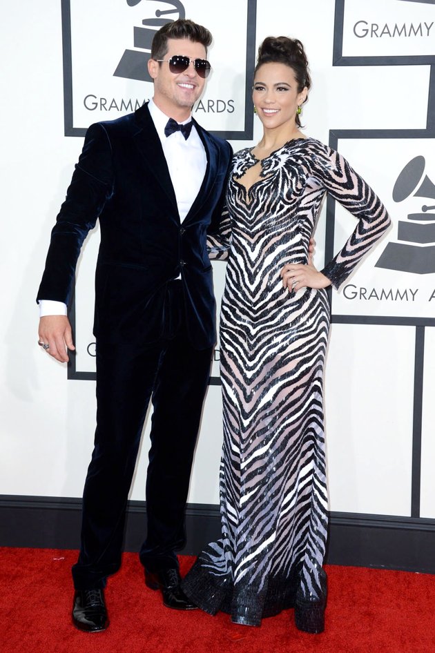 Gambar Foto Robin Thicke dan Paula Patton di Red Carpet Grammy Awards 2014