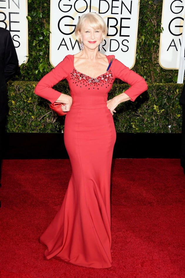 Gambar Foto Helen Mirren di Red Carpet Golden Globe Awards 2015