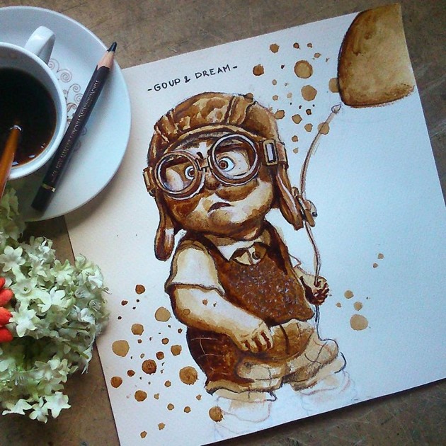 Gambar Foto Lukisan Kopi Karya Nuria Salcedo yang Terinspirasi Dari Film Kartun 'Up'