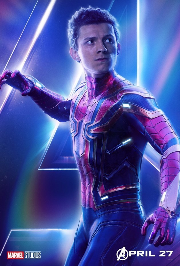 Gambar Foto Poster karakter Tom Holland sebagai Spider-Man di film 'Avengers: Infinity War'.
