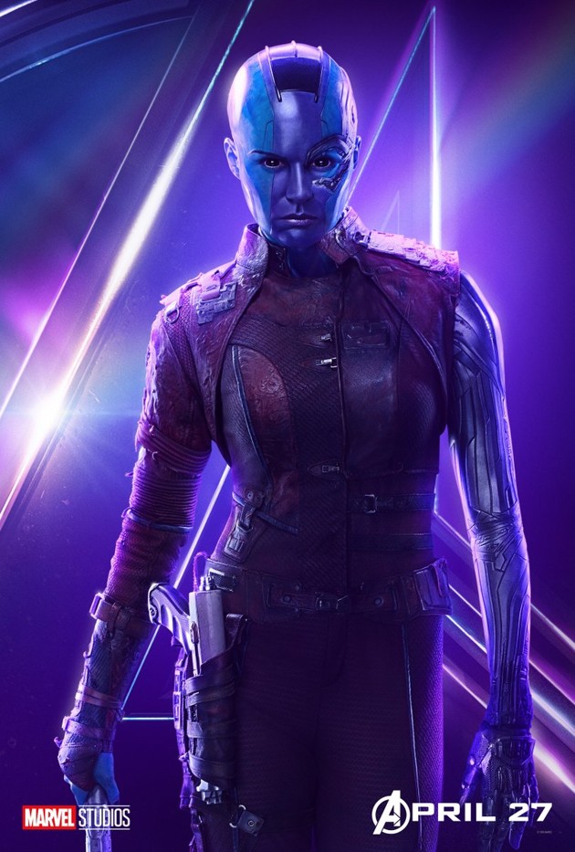 Gambar Foto Poster karakter Karen Gillan sebagai Nebula di film 'Avengers: Infinity War'.