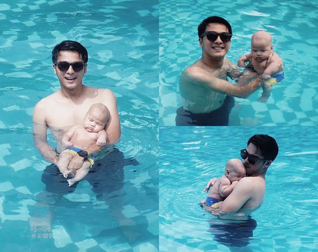 Lucunya Bayi Ricky Harun Terlelap Saat di Kolam Renang