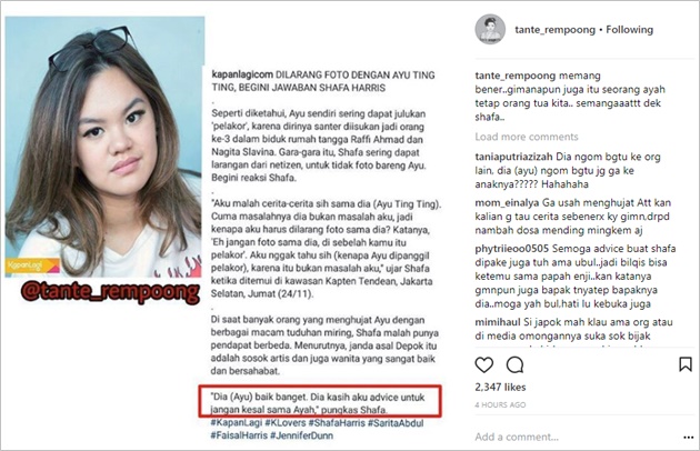 Nasihati Shafa Harris Tentang Ayah Ayu Ting Ting Balik 