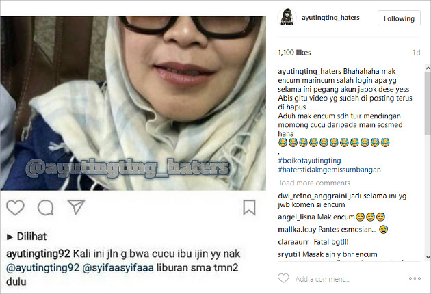 Salah Login Instagram, Ibu Ayu Ting Ting Diledek Pemilik 