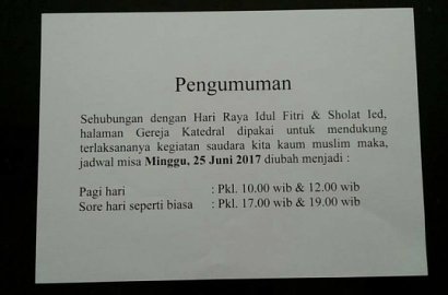 Hormati Muslim Sholat Ied, Gereja Katedral Ubah Jadwal 