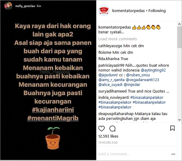 Melly Goeslaw Ingatkan Jangan Merampas Hak Orang Lain, Netter 'Senggol